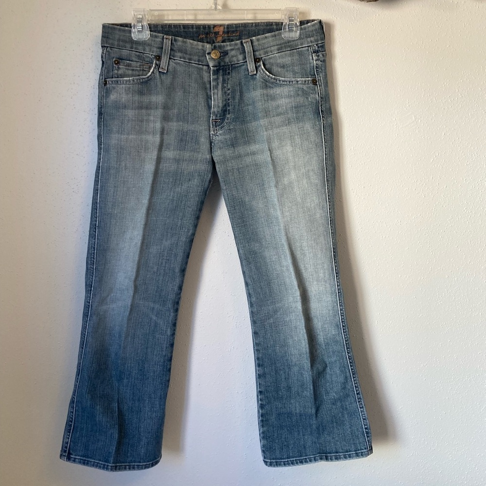 7 for all mankind “crop A pocket” faded wash cropped bootcut jeans sz 28